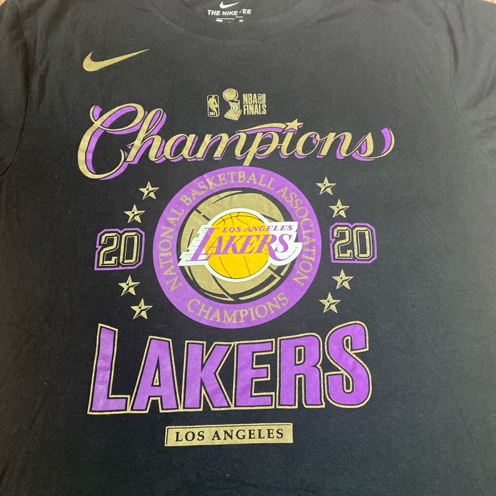 Nike Black Lakers 2020 Champions Graphic Tee with Purple & Gold Accents